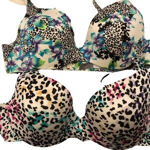 Victoria's Secret Lined Demi Bra Multi Color Animal Print Floral Leopard 34C Lot